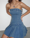 Image of Pajaya Denim Bandeau Mini Dress in Blue Wash