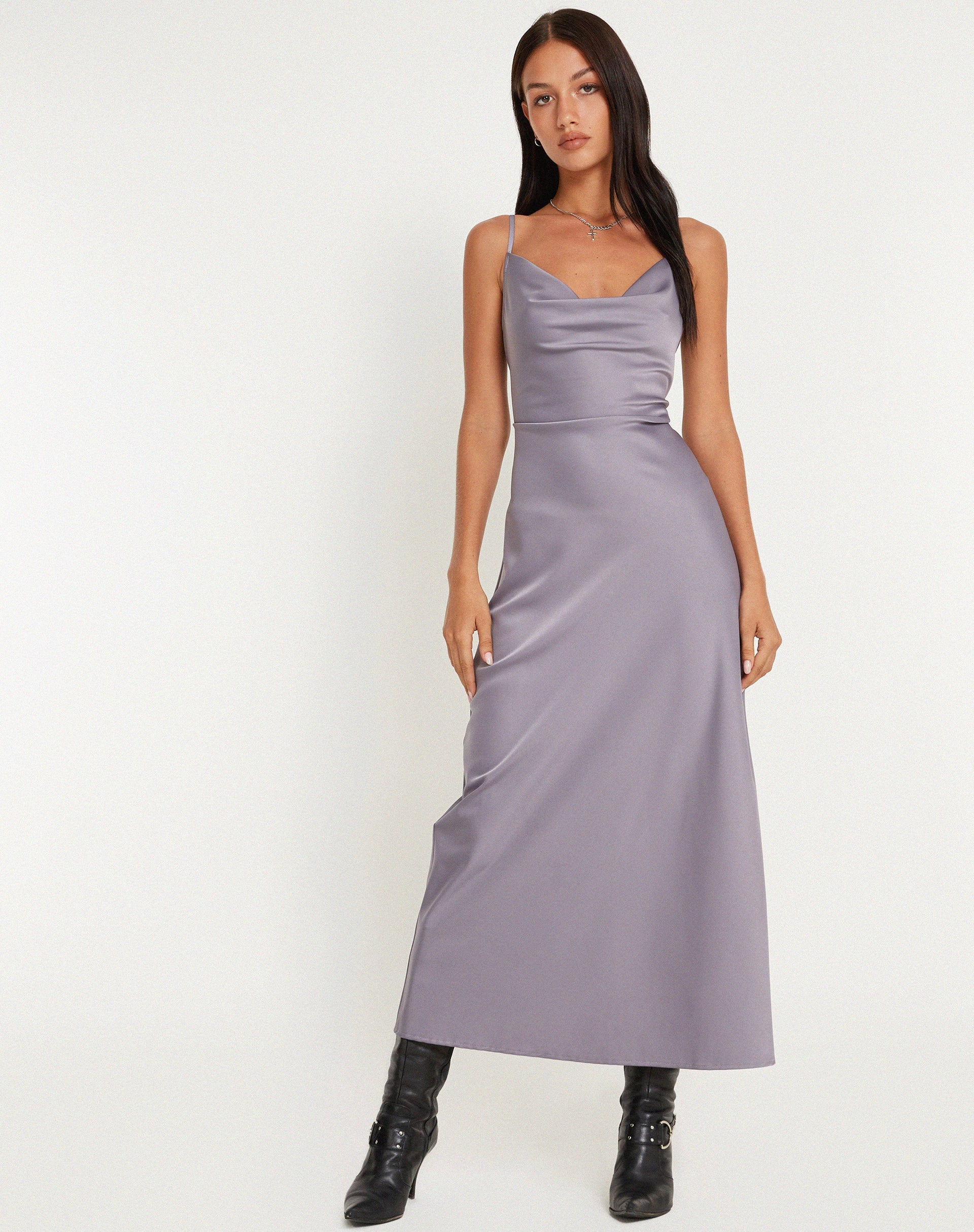 IMAGE OF Palasha Midaxi Dress in Satin Grey Ridge