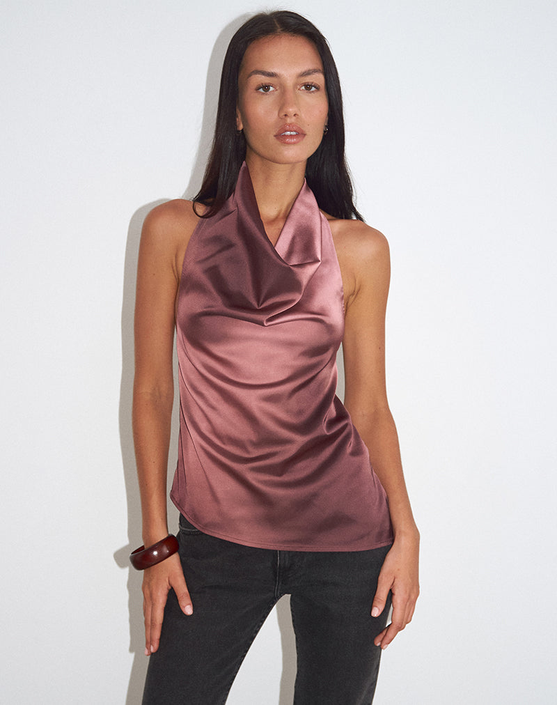 Palawa Top mit asymmetrischem Saum in Wasserfarben-Maroon