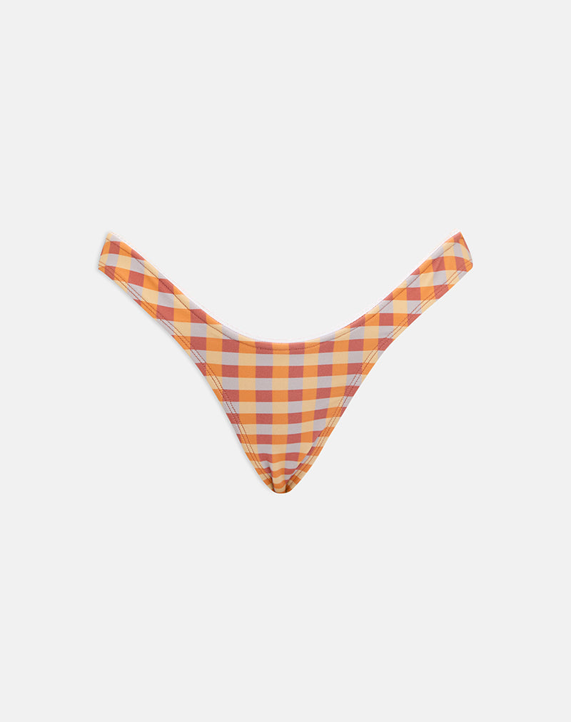 Image of Farida Bikini Bottom with Picot Trim in Urban Check Orange and Yellow