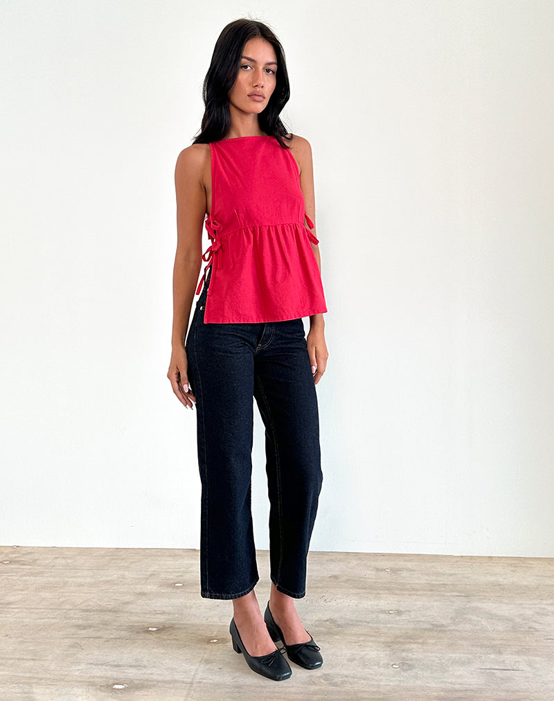 Image of Palsi Tie Side Sleeveless Top in Tango Red