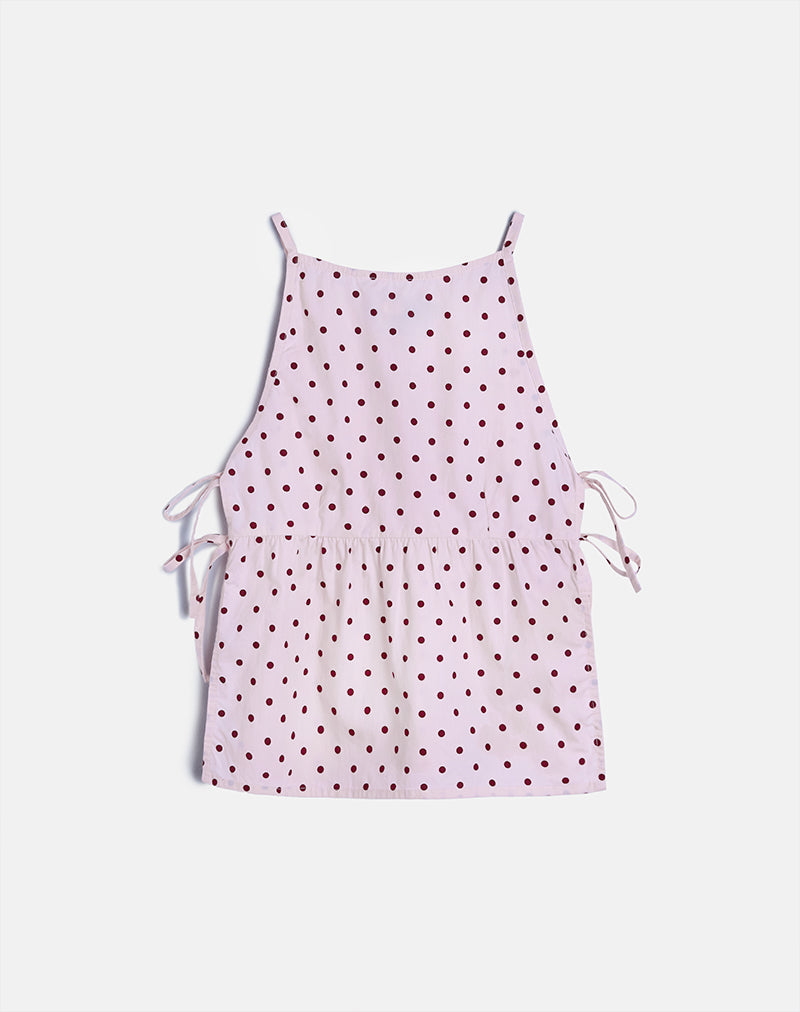 Image of Palsi Tie Side Top in Pink with Medium Polka Red