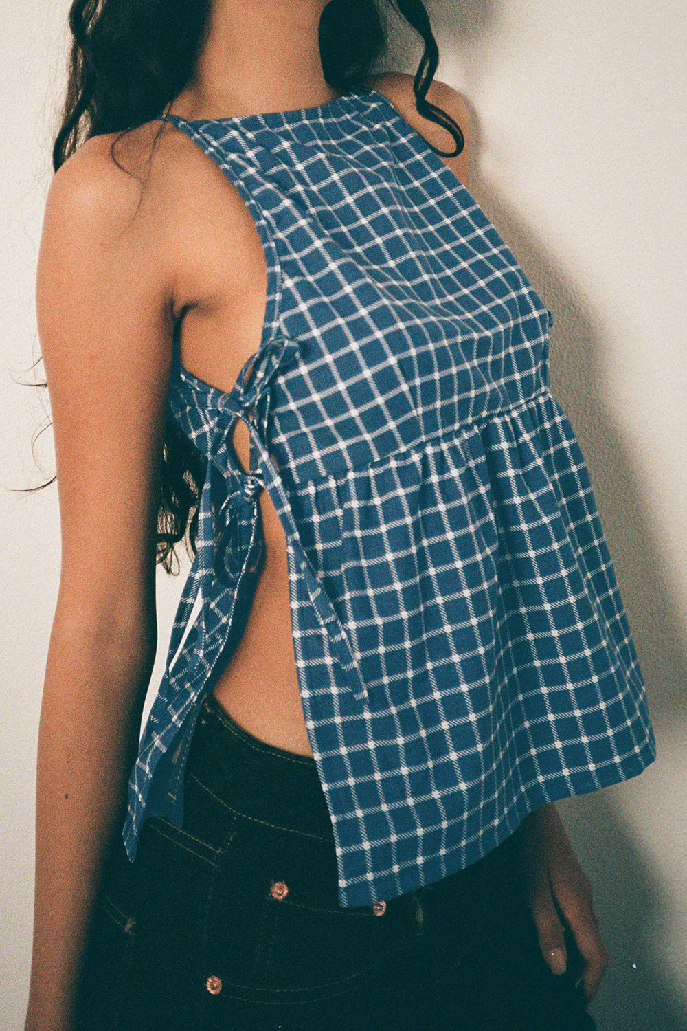 Palsi Tie Side Top in Navy Tartan