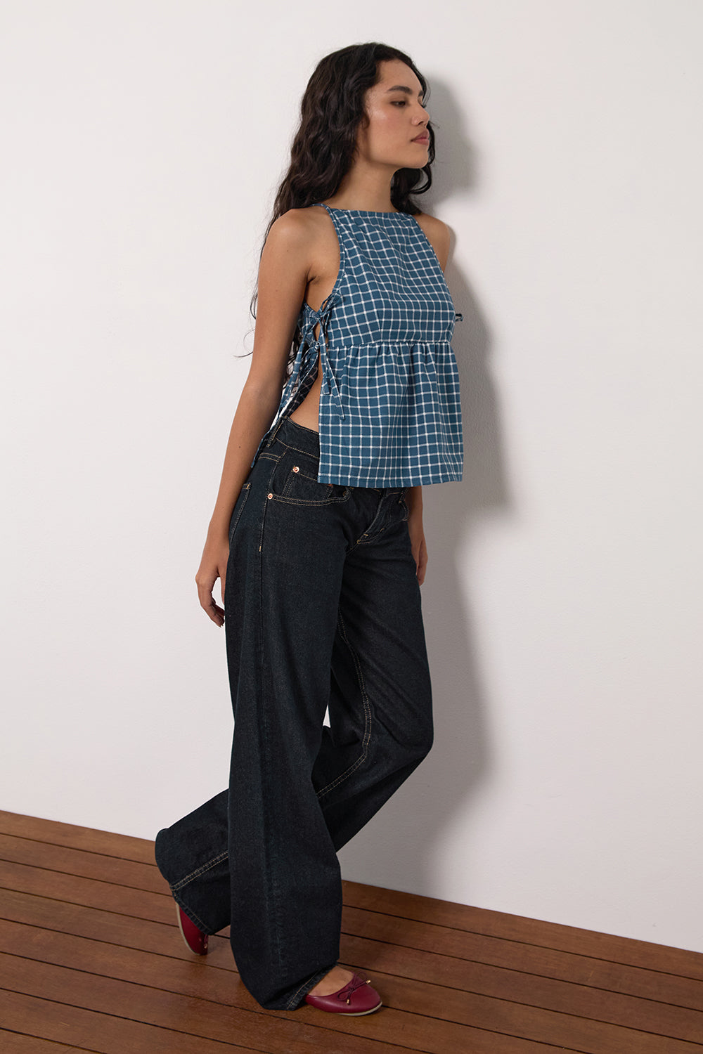 Image of Palsi Tie Side Top in Navy Tartan