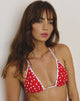 Image of Pami Contrast Bikini Top in Red with White Hearts