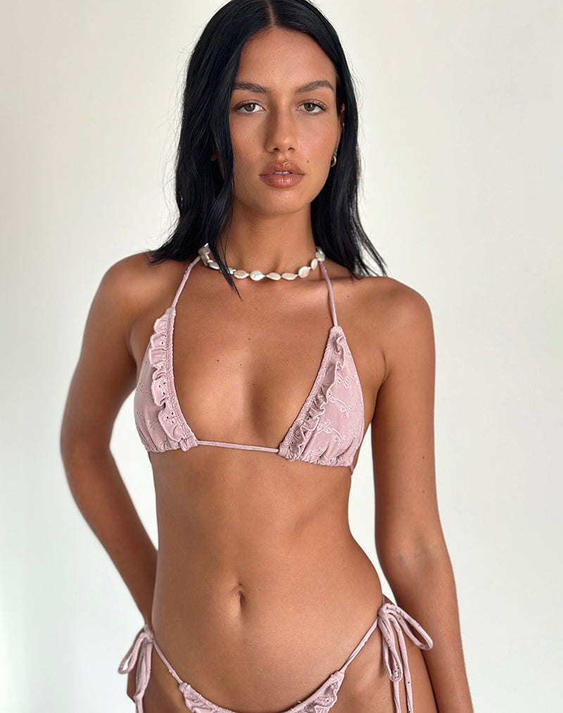 Image of Pami Ruffle Bikini Top in Broderie Blush Pink