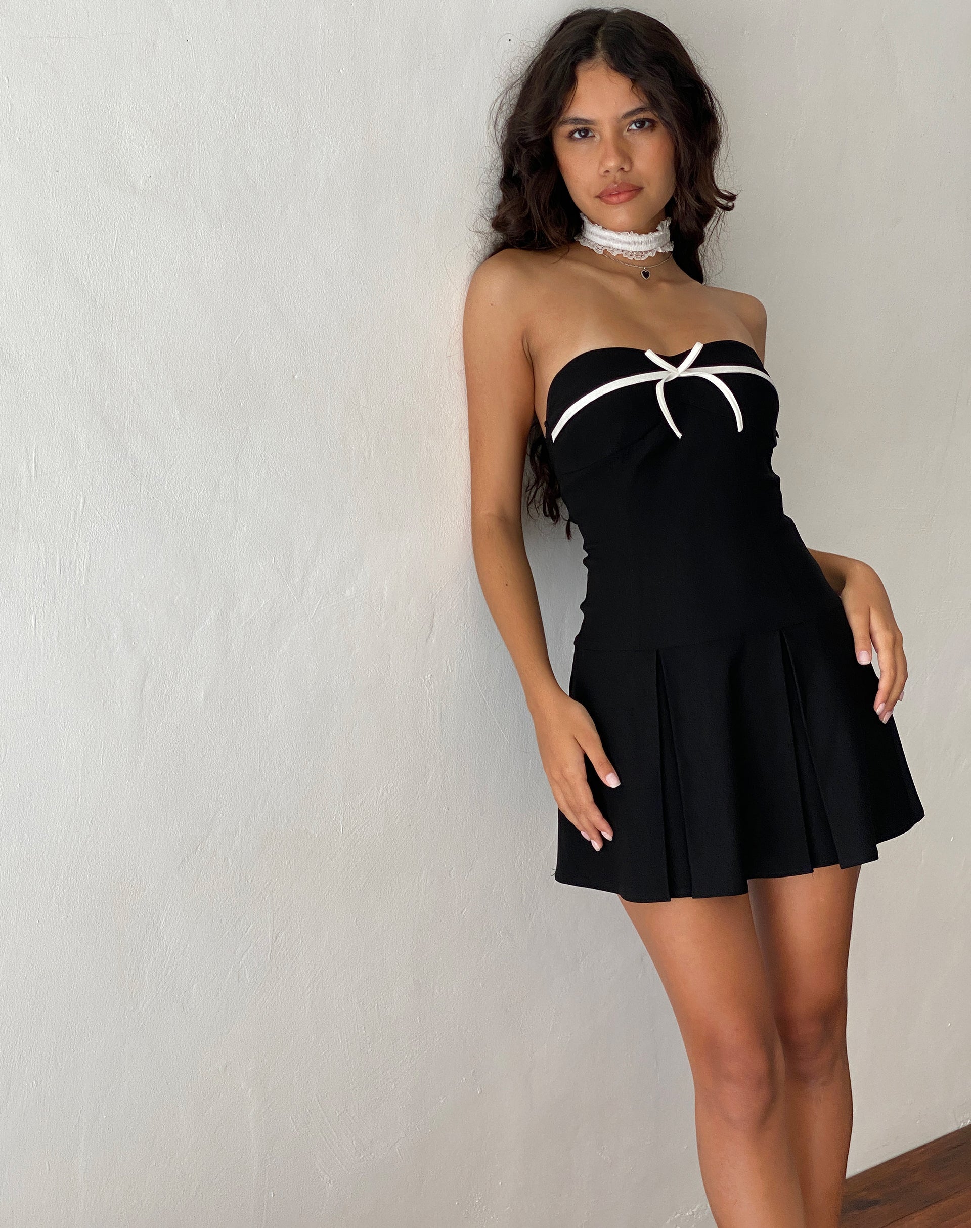 image of Panolia Bow Front Mini Dress in Tailoring Black