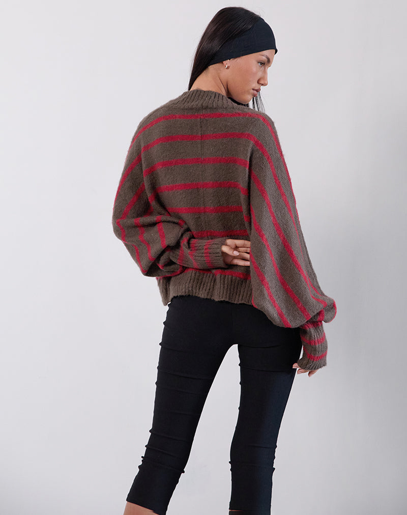 IImage of Pasha Shrug Cardigan in Red and Brown Stripe