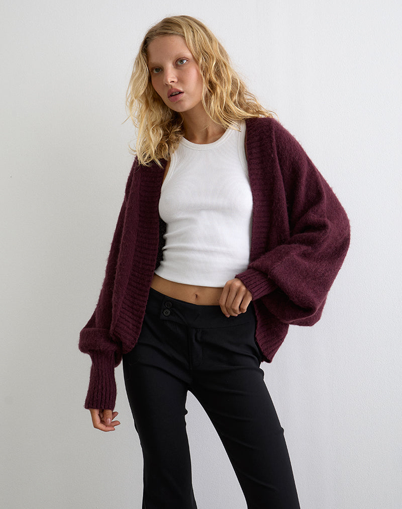 Dark Cherry Red Brush Knit Slouchy Cardigan | Pasha – motelrocks-com-eur