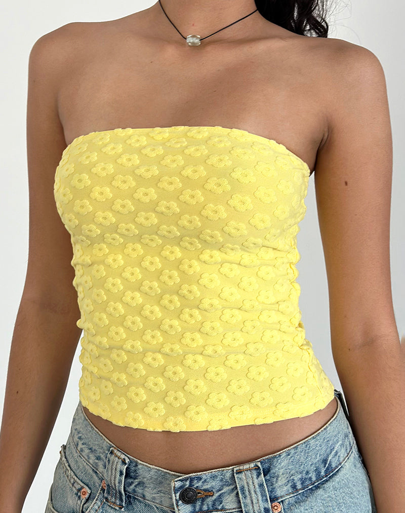 Peggy Bandeau Top in Terry Yellow Mini Floral
