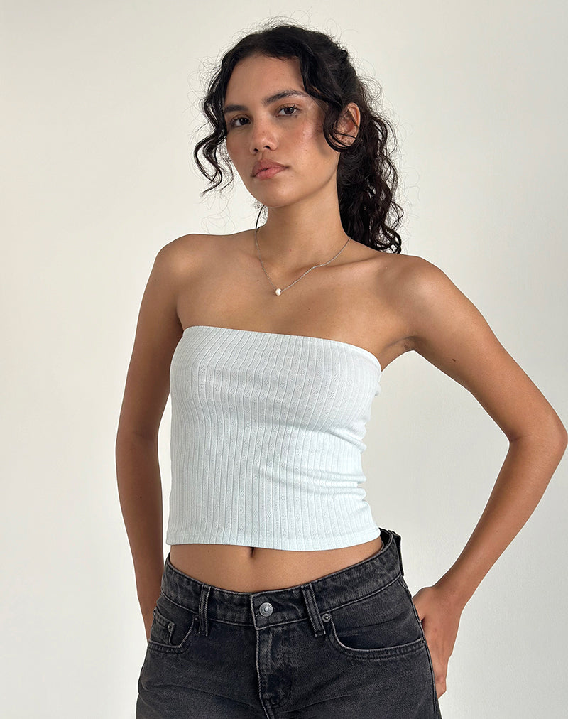 Peggy Bandeau Top in Pointelle Soft Blue