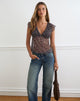 Image of Pharita V Neck Top in Ditsy Floral Plisse Charcoal