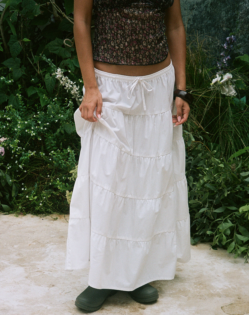 Izumi Tiered Midi Skirt in Poplin White