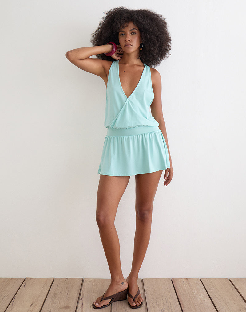 Image of Pippa Plunge Wrap Mini Dress in Aqua