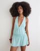 Photo de la mini-robe croisée « Pippa Plunge » en jersey bleu aqua