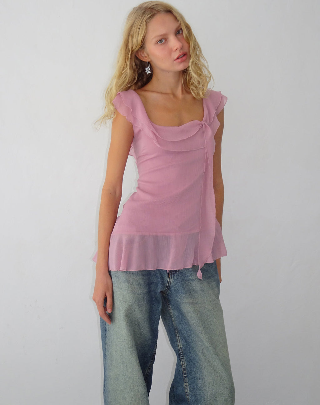 Piro Ruffle Longline Top in Light Plum