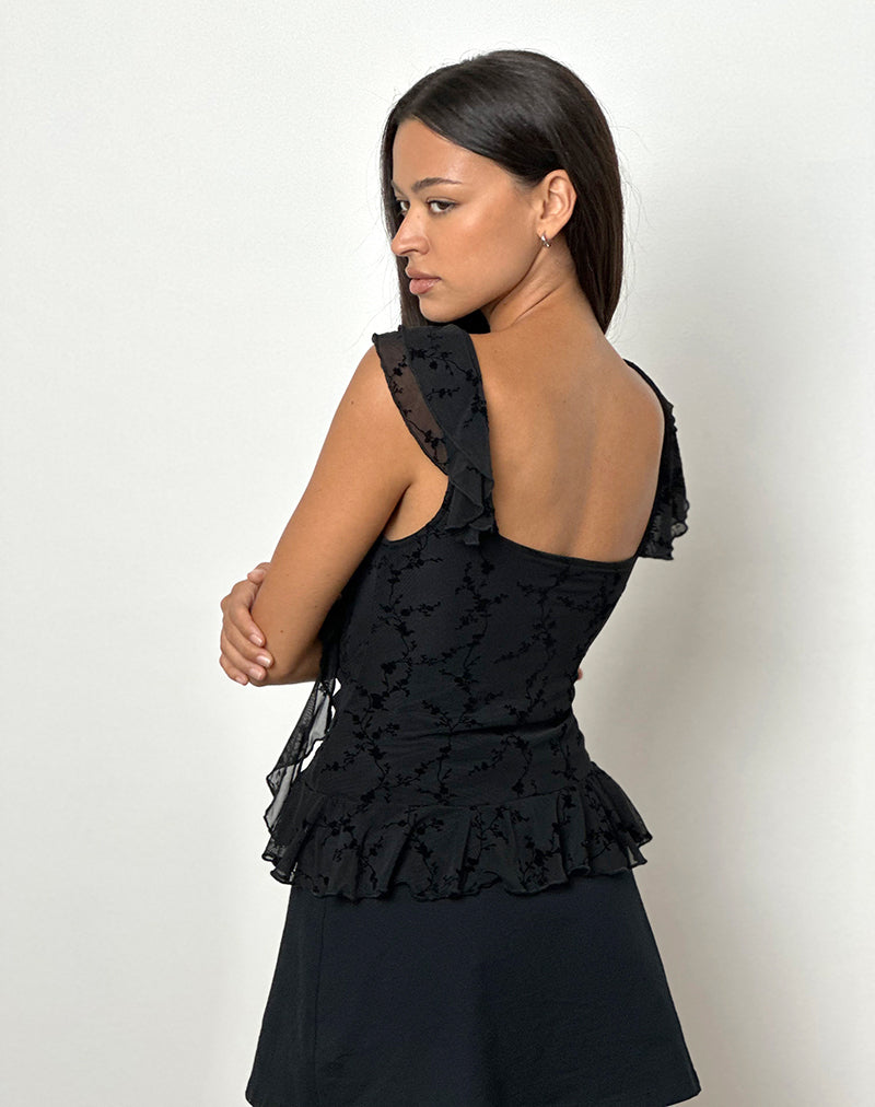 Image of Piroli Top in Vine Flower Black