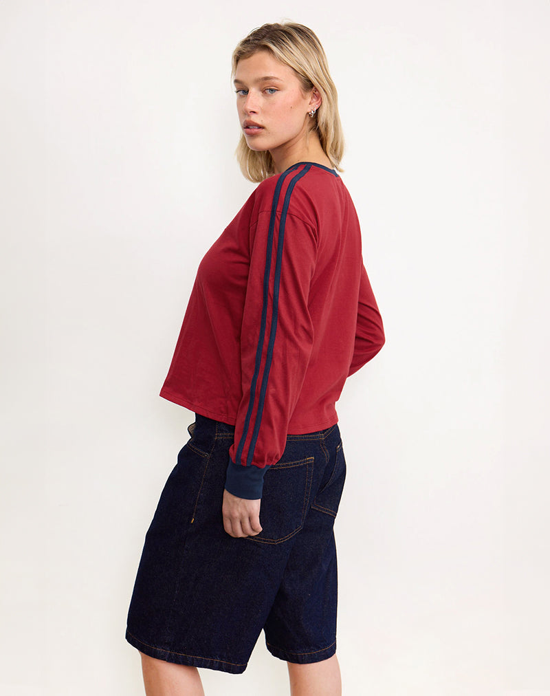 Image of Prata Long Sleeve Top in Adrenaline Red with Navy Binding