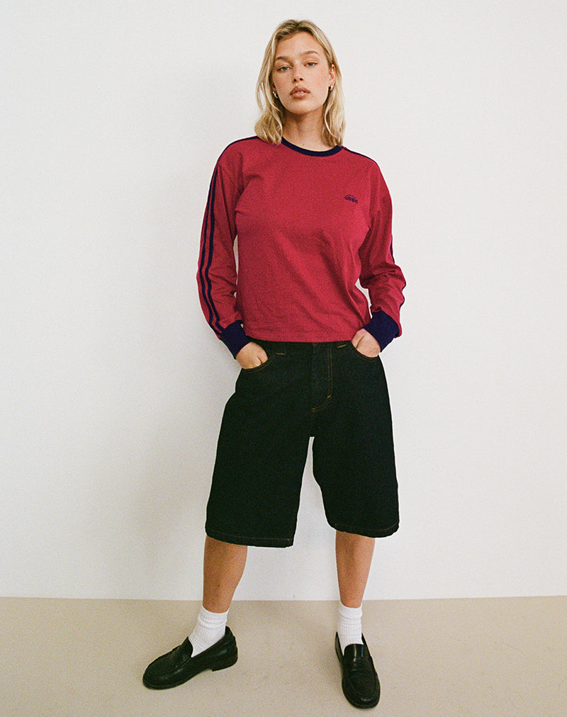 Adrenaline Red with Navy Binding Long Sleeve Top | Prata – motelrocks ...