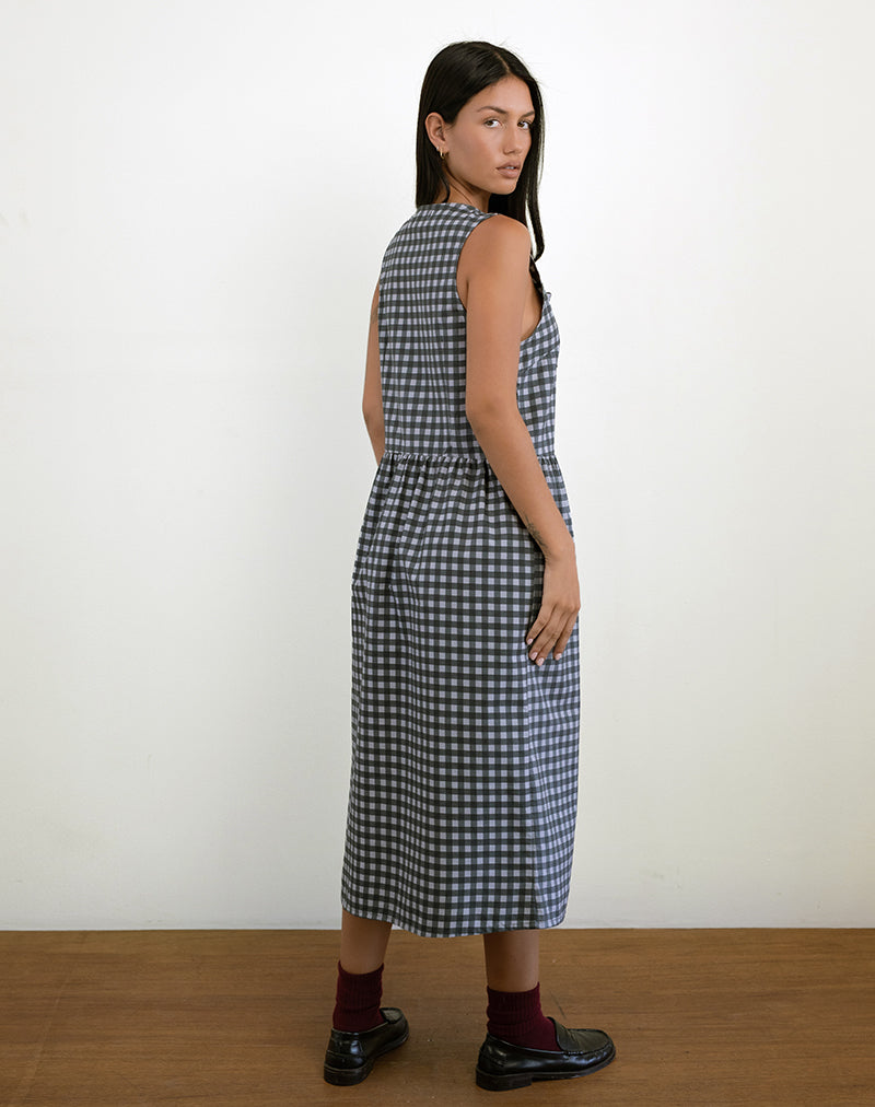 Image of Prelith Midi Dress in Black Grey Tonal Gingham