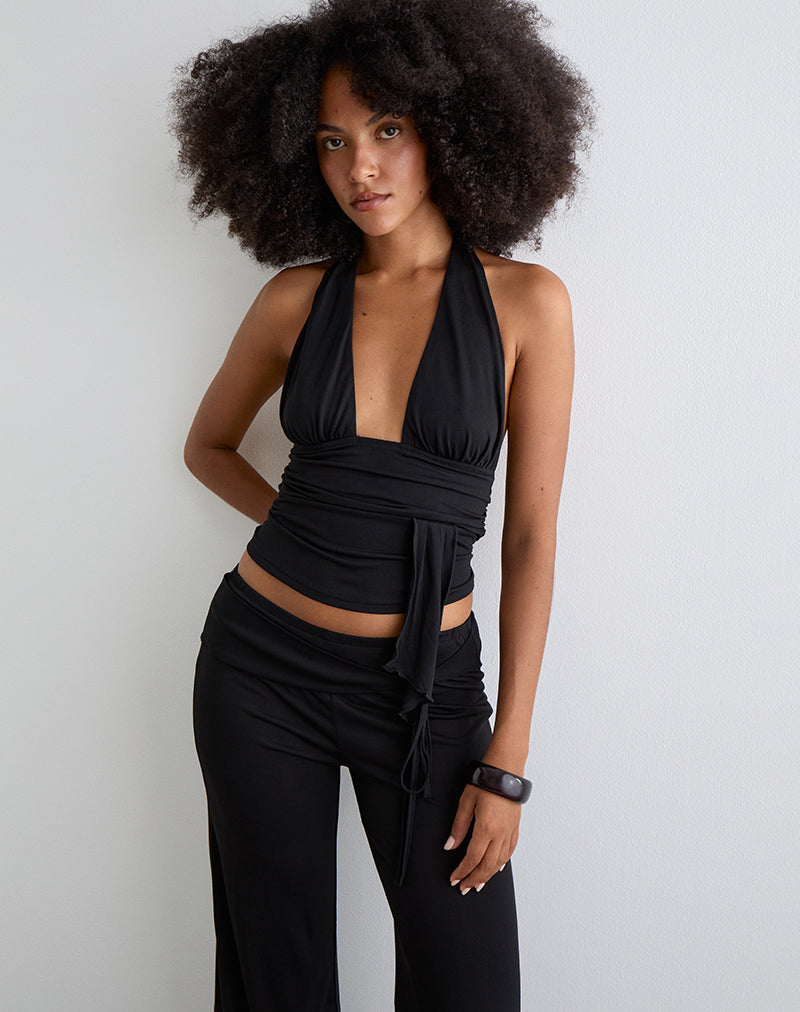 Prilla Halterneck Top in Cupro Black