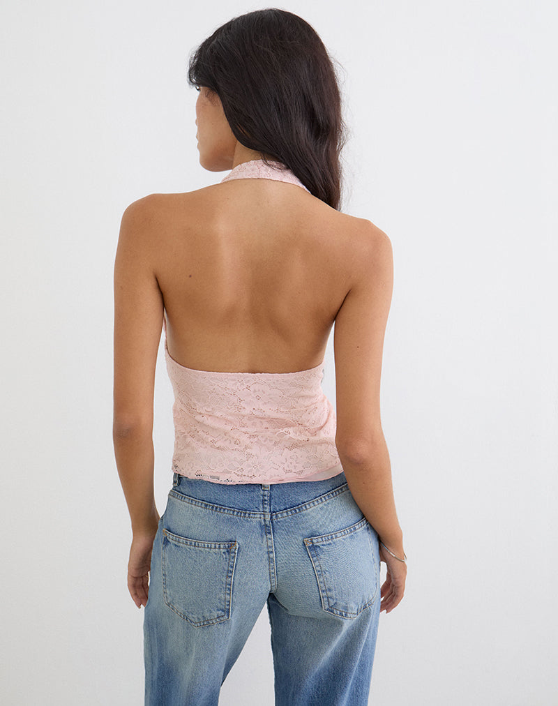 Image of Prilla Halterneck Top in Lace Soft Pink