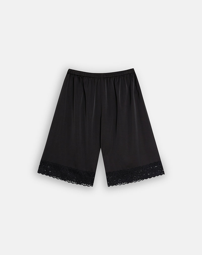 Image of Qiana Short with Lace Trim in Satin Black