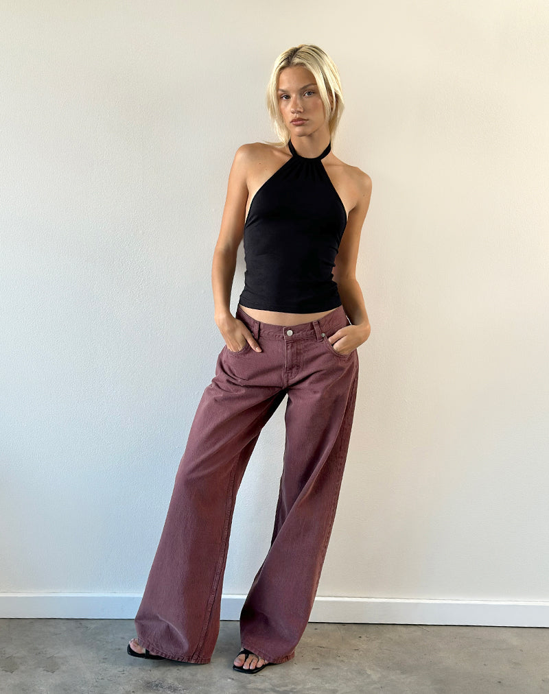 Jeans a vita bassa e ampia in bordeaux