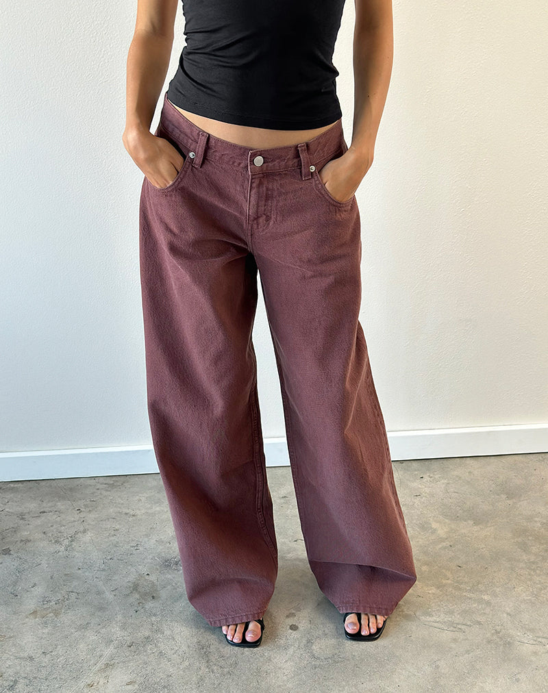 Jeans a vita bassa e ampia in bordeaux