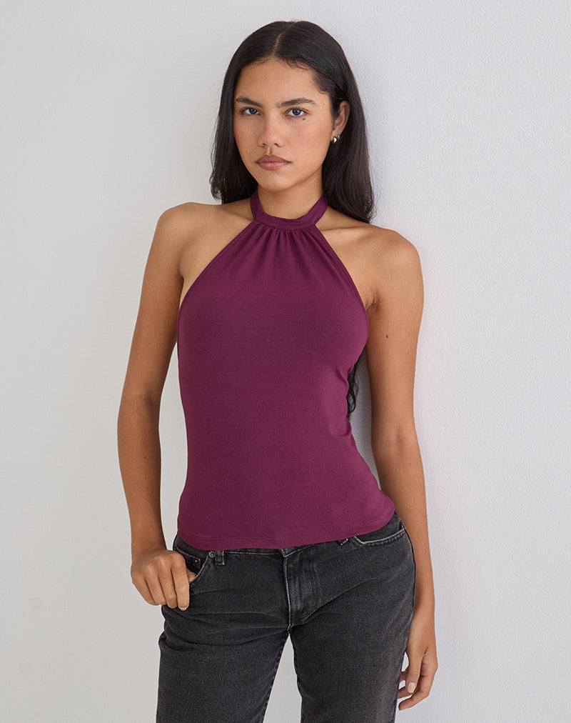 Raceline Neckholder-Top aus Rayon-Jersey in Deep Purple