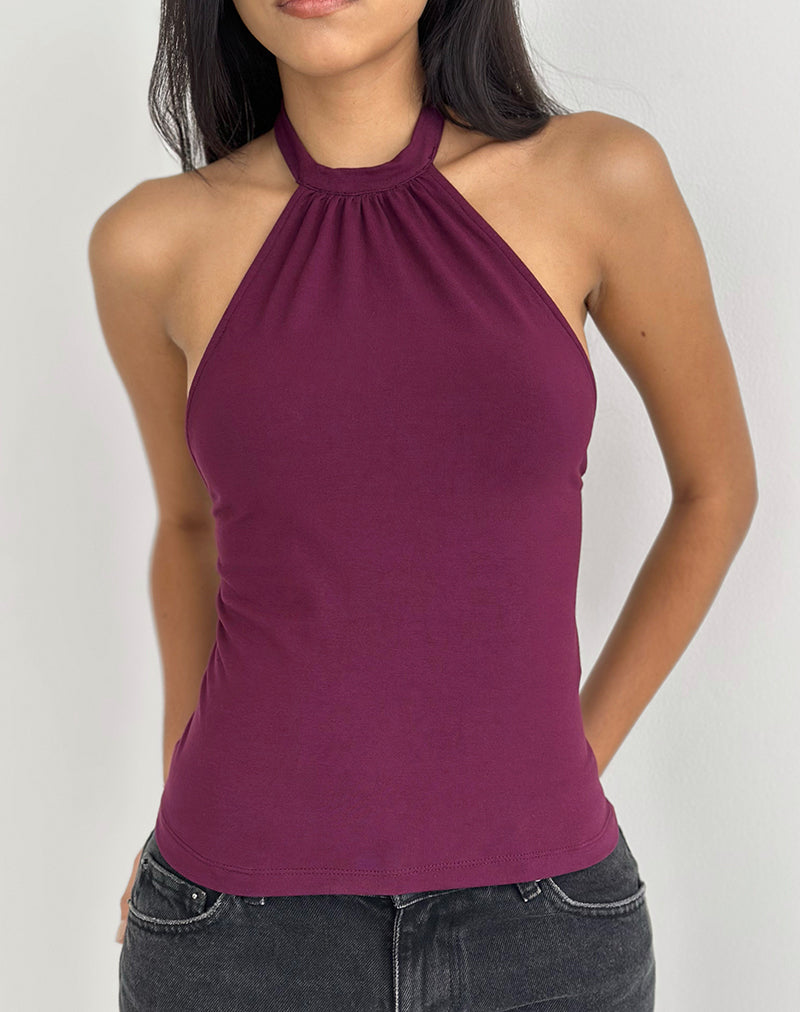 Raceline Neckholder-Top aus Rayon-Jersey in Deep Purple