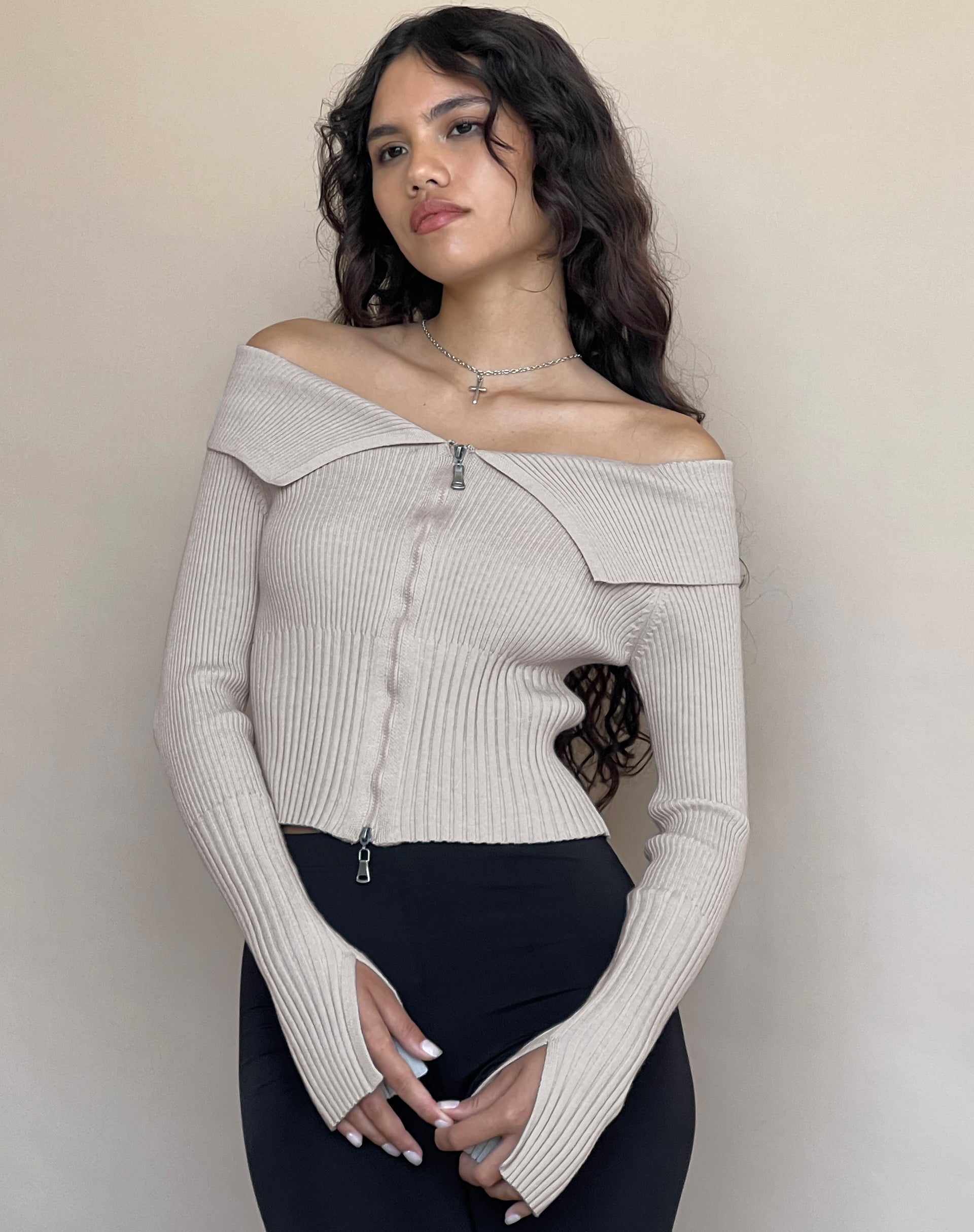 Off the shop shoulder grey jumper