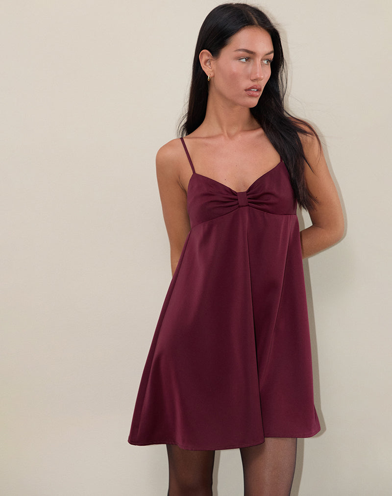 Image of Rafaila Mini Slip Dress in Satin Burgundy