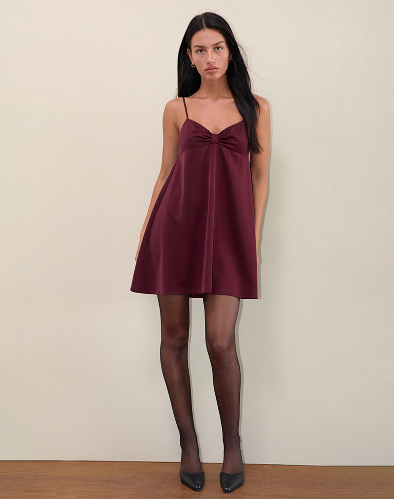 Rafaila Mini Slip Dress in Satin Burgundy