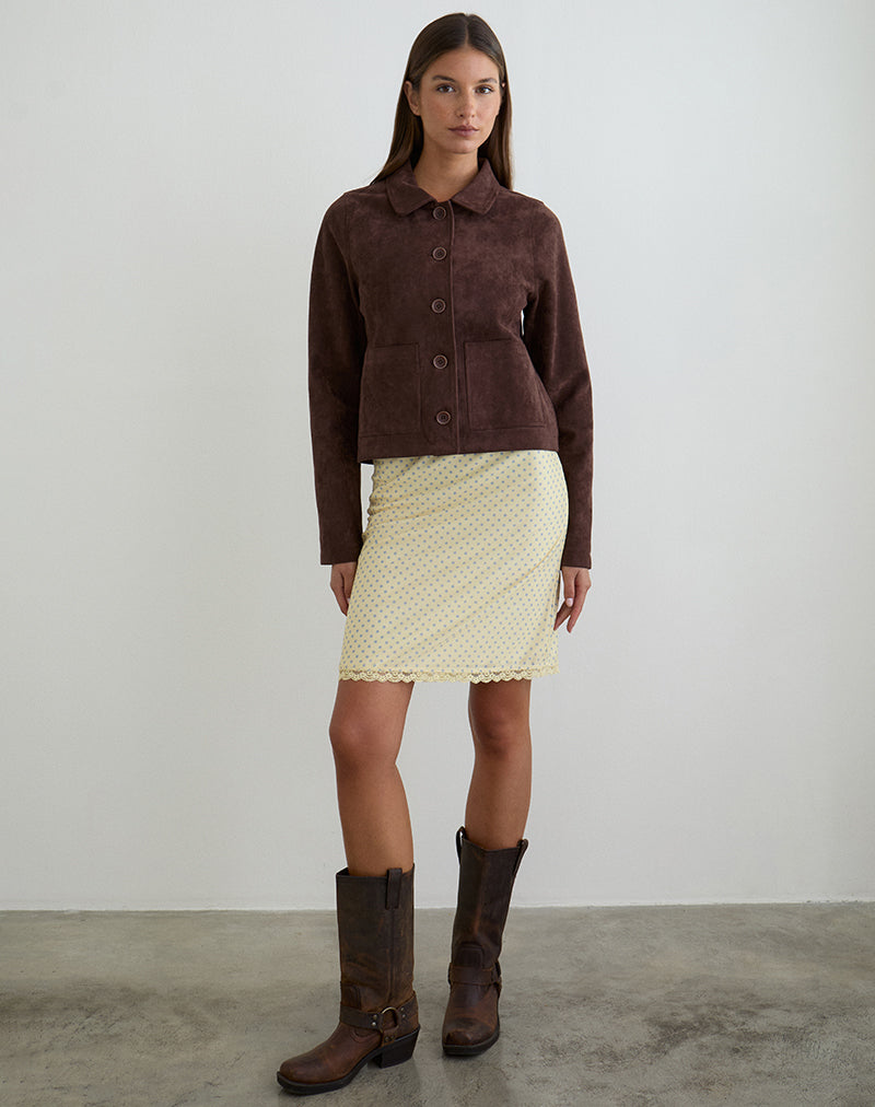 Immagine della gonna midi Rajuli in giallo con pois grigi compatti