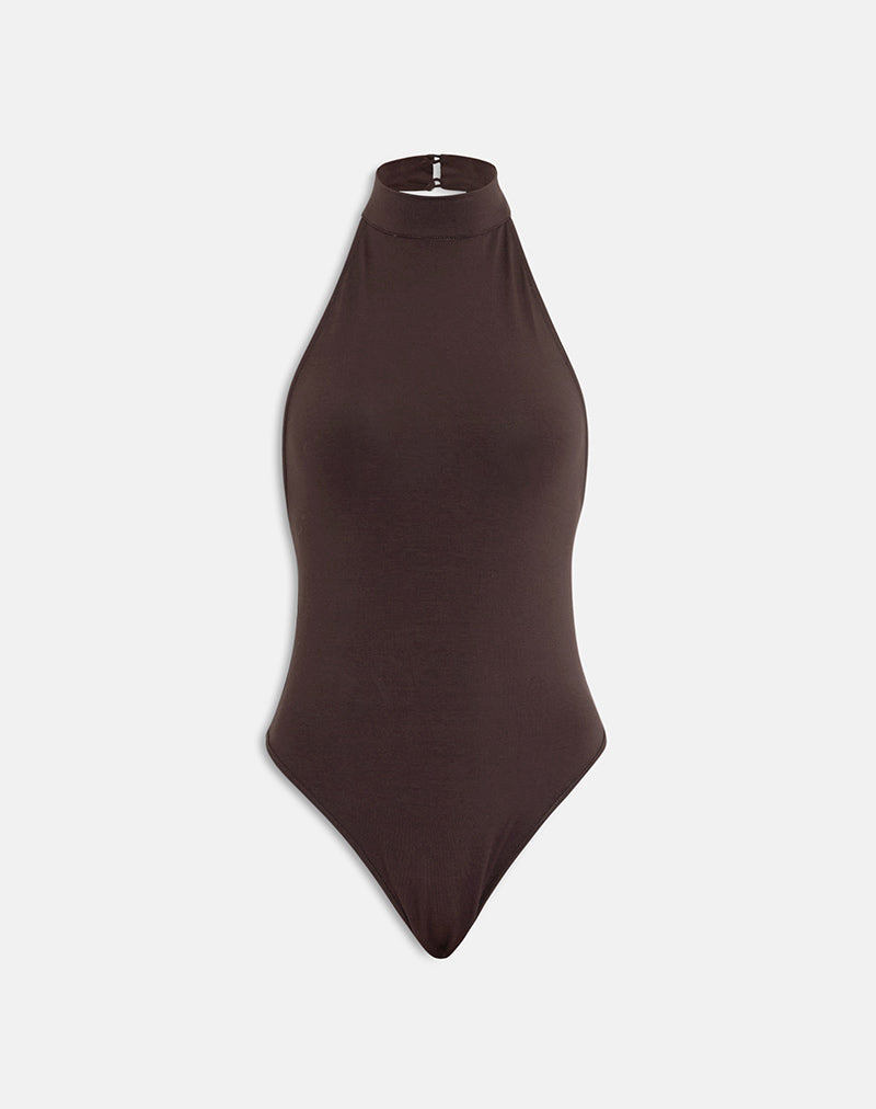 Raleah Neckholder-Body aus Jersey in Bitter Chocolate