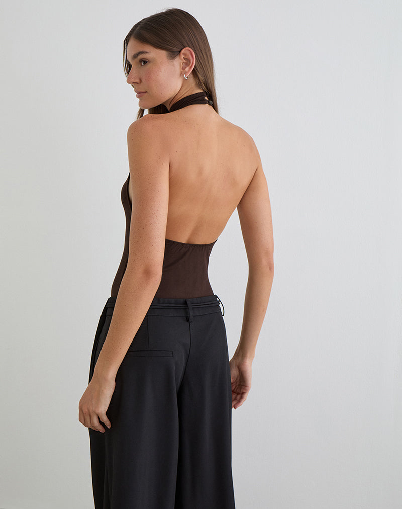 Image of Raleah Halterneck Bodysuit in Jersey Bitter Chocolate