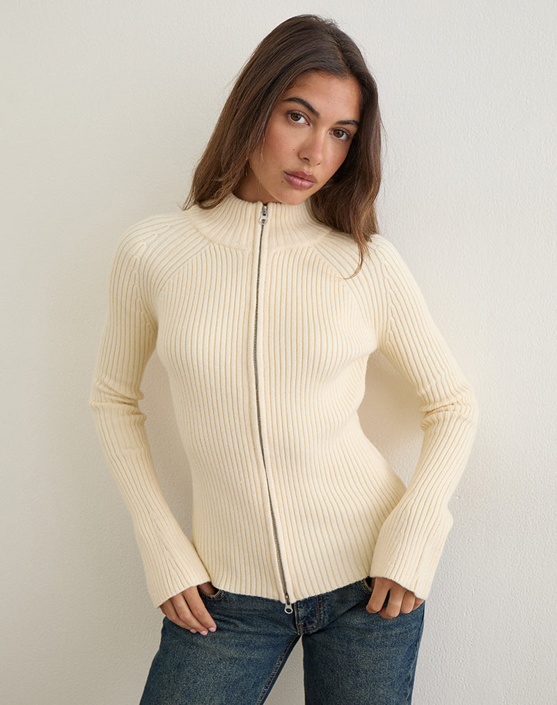Pull à col montant Ranala en maille crème