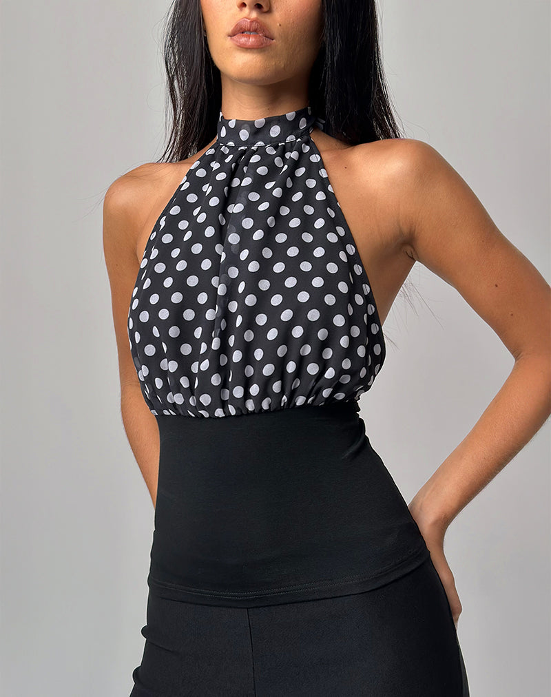 Rania Backless Top in Basic Polka Black