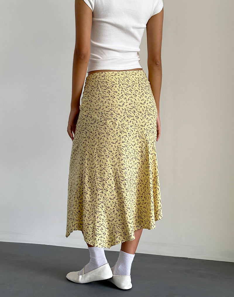 Image of Rans Waterfall Hem Midi Skirt in Flowing Flower Yellow