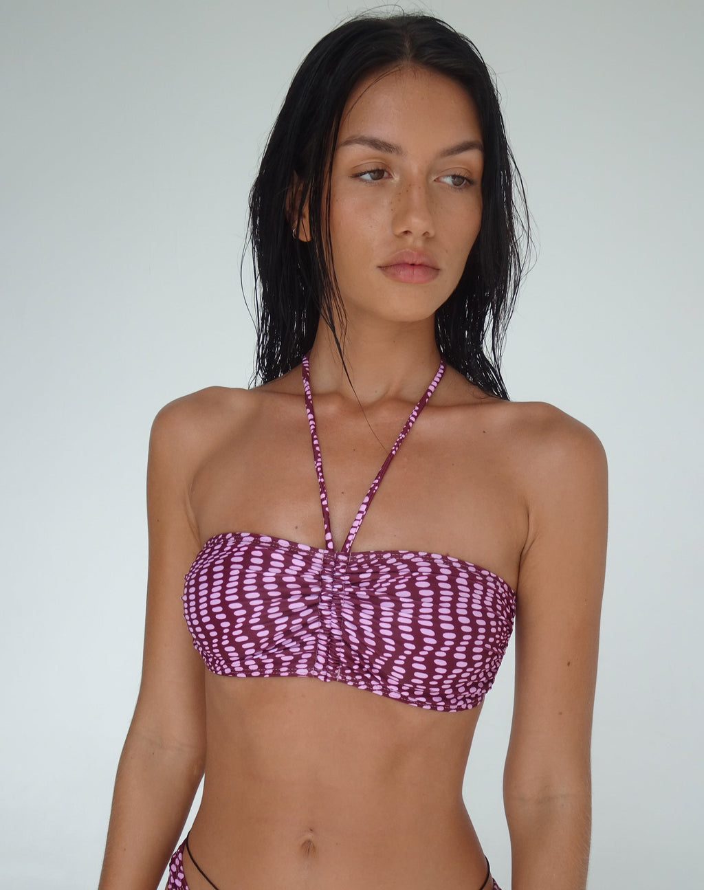 Raqui Bikini Top in Purple Irregular Polka