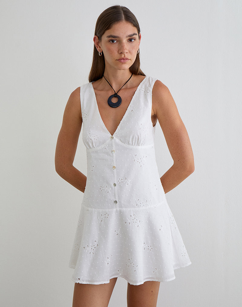 White Broderie Mini Dress | Raspati – motelrocks-com-eur
