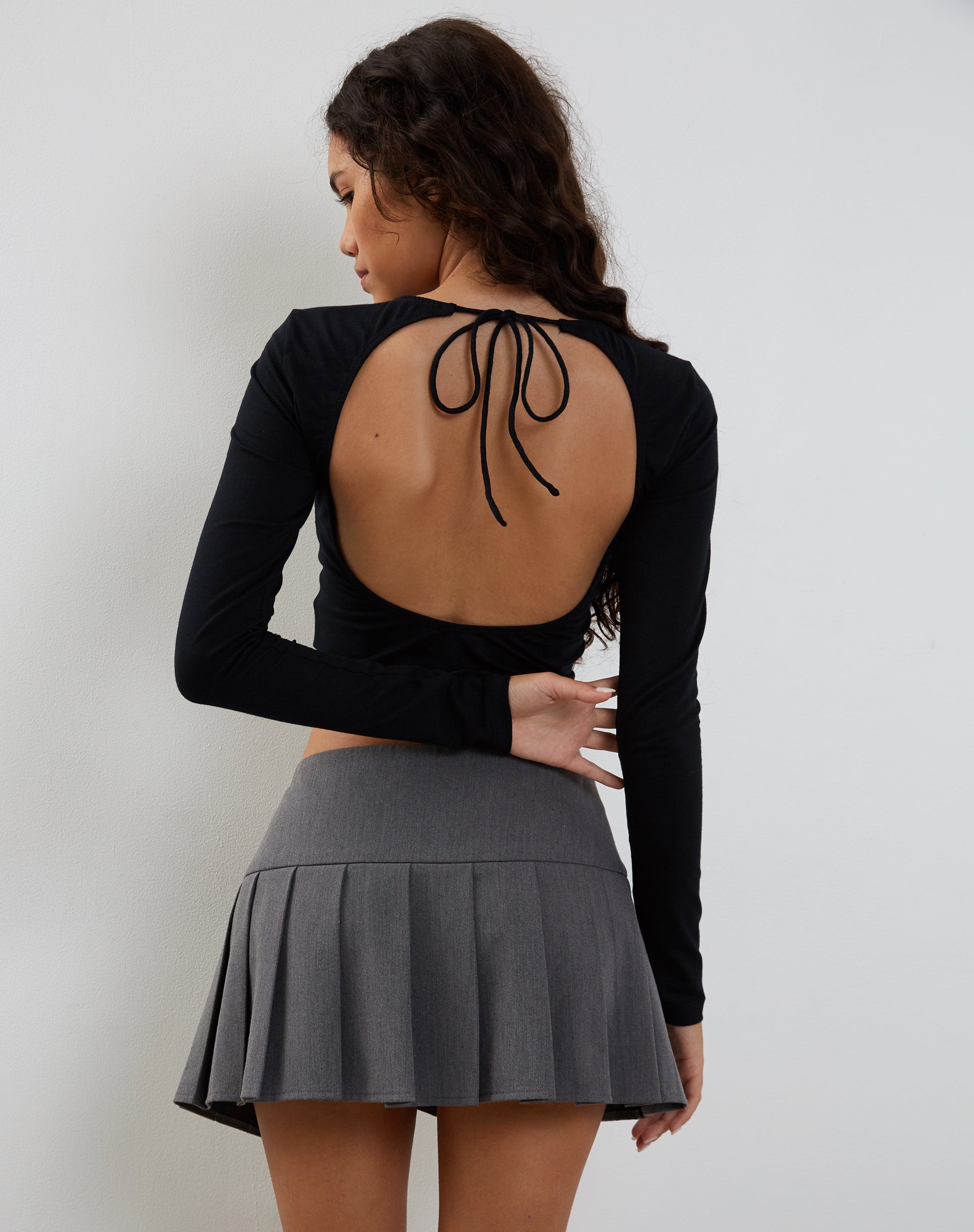 Image of Ratmi Long Sleeve Open Back Top in Black