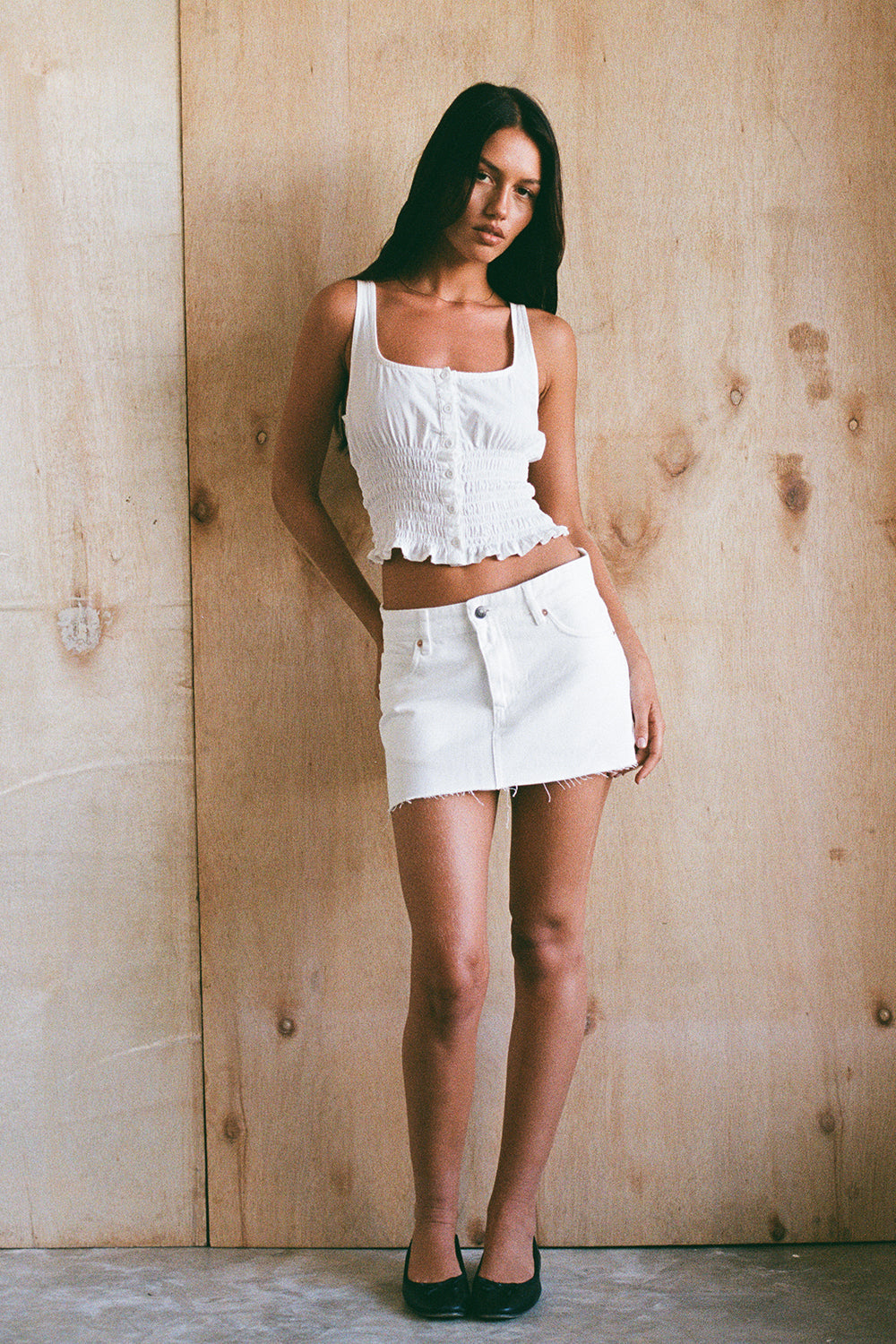 Image of Raw Hem Denim Mini Skirt in True White