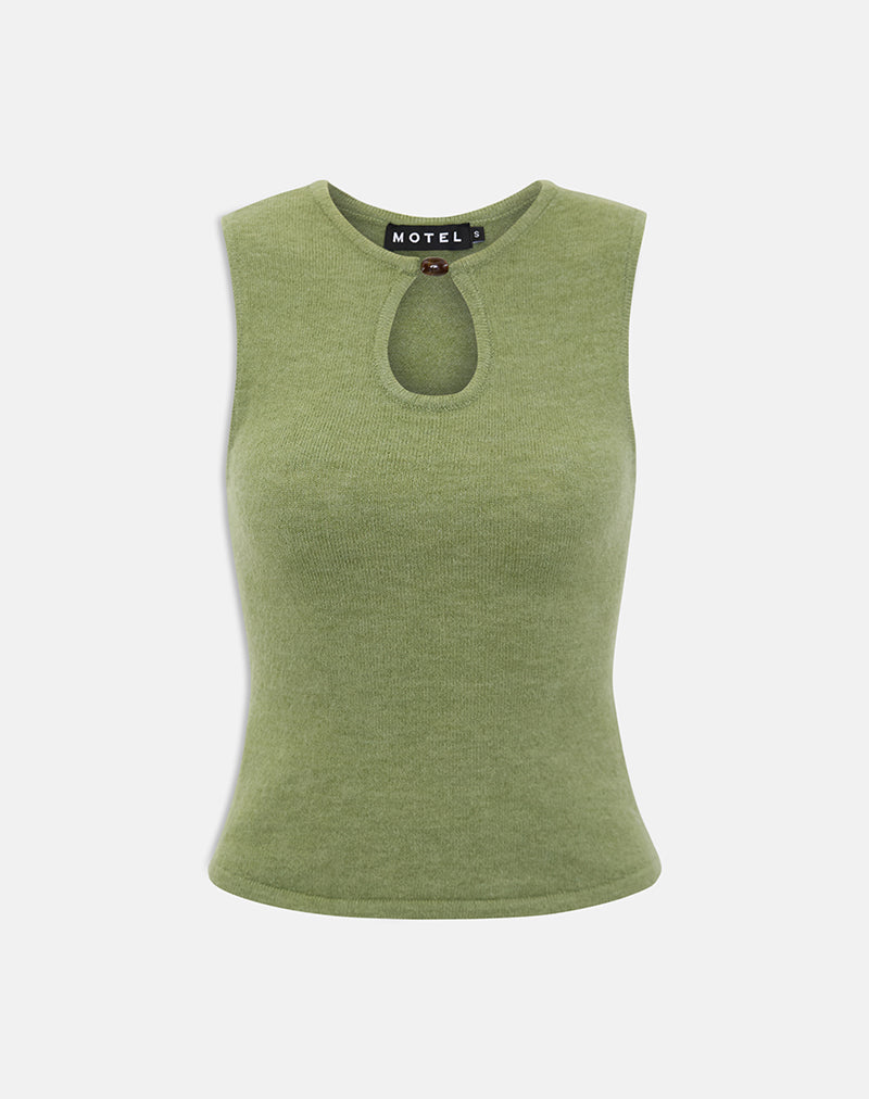 Image of Reita Keyhole Top with Bead in Knit Olive