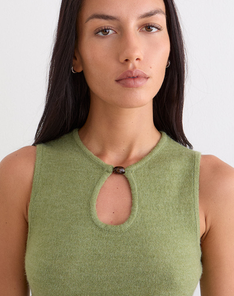Reita Keyhole Top with Bead in Knit Olive