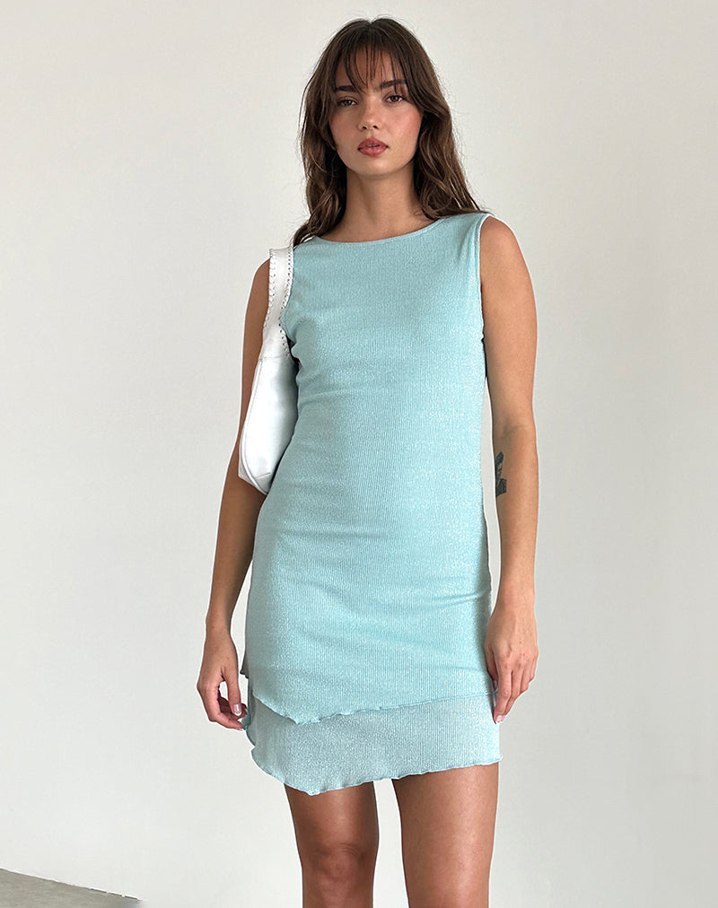 Robe courte Renata en côtes scintillantes bleu clair