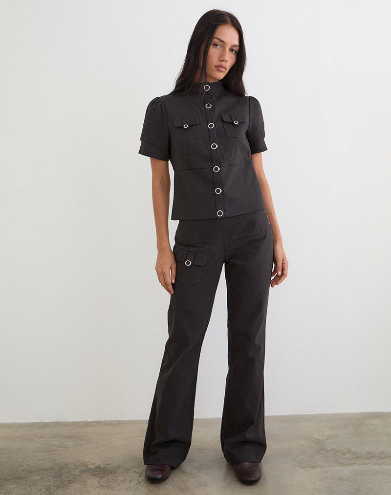 Image of Renia Button Top in Dark Grey