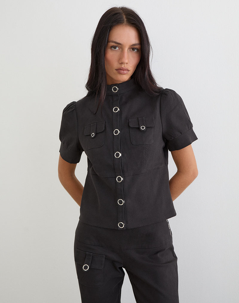 Renia Button Top in Dark Grey
