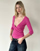 Image of Renita Wrap Top with Quarter Sleeves in Jersey Fuchsia
